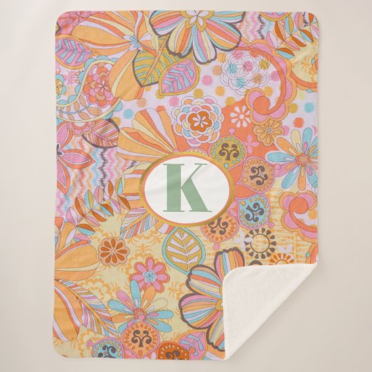 Monogram Trippy Nostalgische Floral Mood Sherpa Deken (Voorkant)