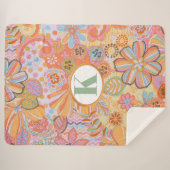 Monogram Trippy Nostalgische Floral Mood Sherpa Deken (Voorkant (horizontaal))