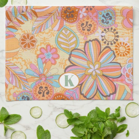 Monogram Trippy Nostalgische Floral Mood Theedoek (Gevouwen)