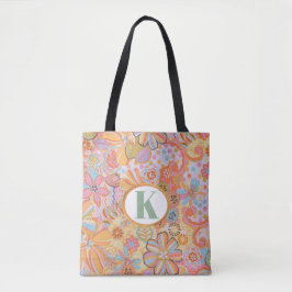 Monogram Trippy Nostalgische Floral Mood Tote Bag