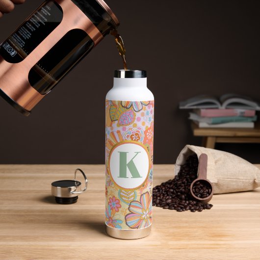 Monogram Trippy Nostalgische Floral Mood Waterfles (Koffie)