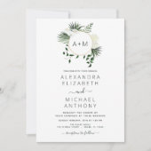 Monogram Tropical Emerald Green Wedding Invitation Kaart (Voorkant)