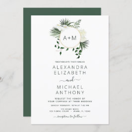Monogram Tropical Emerald Green Wedding Invitation Kaart