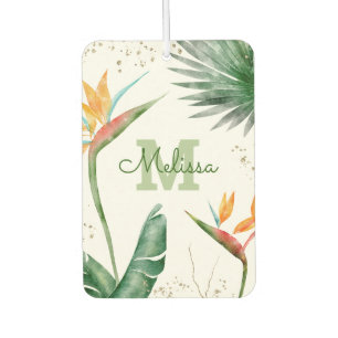 Monogram Tropical Gold Glitter Palm Foliage Script Luchtverfrisser