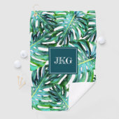 Monogram Tropical Greenery Pattern Monstera Leaf Golfhanddoek (Insitu)