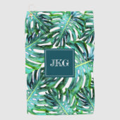 Monogram Tropical Greenery Pattern Monstera Leaf Golfhanddoek (Voorkant)
