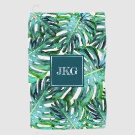 Monogram Tropical Greenery Pattern Monstera Leaf Golfhanddoek
