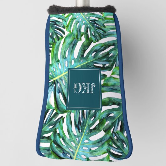 Monogram Tropical Greenery Pattern Monstera Leaf Golfheadcover (Draai 90)