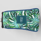 Monogram Tropical Greenery Pattern Monstera Leaf Golfheadcover (Voorkant)