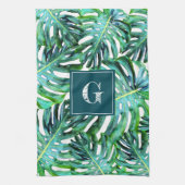Monogram Tropical Greenery Pattern Monstera Leaf Theedoek (Verticaal)