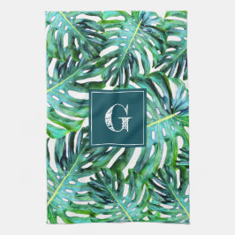 Monogram Tropical Greenery Pattern Monstera Leaf Theedoek