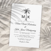Monogram Tropical Palm Tree Formal Beach Wedding Kaart