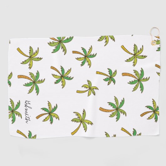 Monogram Tropical Palm Trees Pattern Golfhanddoek (Horizontaal)