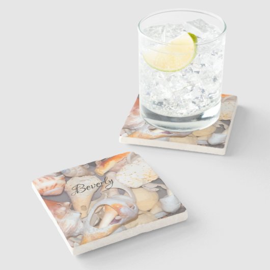 Monogram Tropical Seashell Patroon Stenen Onderzetter (Zijkant)
