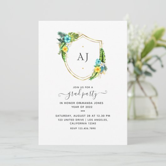 Monogram Tropical Summer Beach Afstuderen Kaart (Staand voorkant)