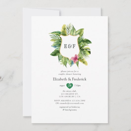 Monogram Tropical Summer Beach Couples Shower Kaart (Voorkant)