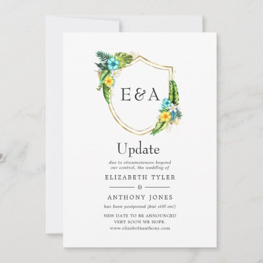 Monogram Tropical Summer Beach Weddenschap Update Kaart (Voorkant)