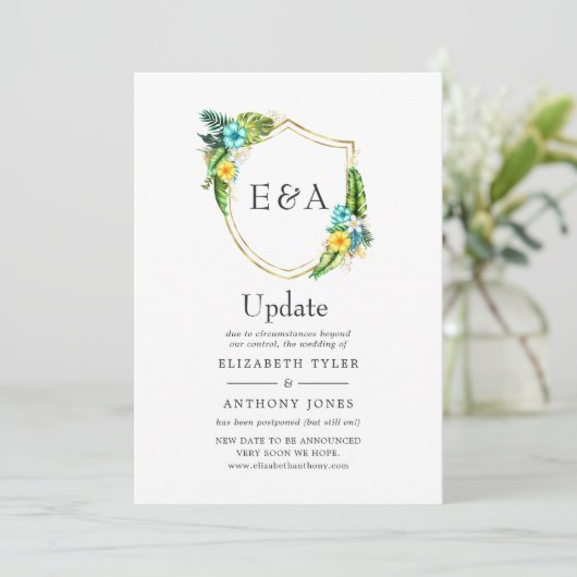 Monogram Tropical Summer Beach Weddenschap Update Kaart (Staand voorkant)