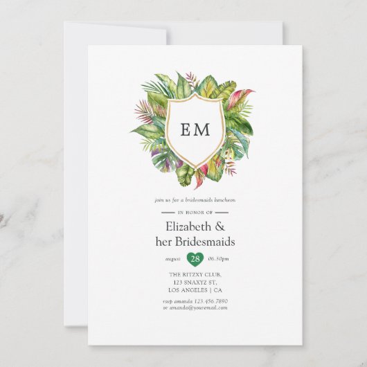 Monogram Tropical Summer Bridesmaids Luncheon Kaart (Voorkant)