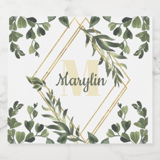 Monogram Tropisch Bladerwerk Minimaal ontwerp Sparkling Wijnetiket (Enkel label)