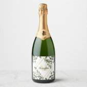 Monogram Tropisch Bladerwerk Minimaal ontwerp Sparkling Wijnetiket (Voorkant)
