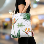 Monogram Tropisch Eiland Bloemen Script Goud Wit Tote Bag
