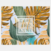 Monogram Tropisch Foliage Botanische Lang Patroon Fleece Deken (Voorkant (Horizontaal))