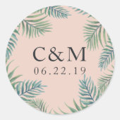 Monogram Tropisch Foliage Weddenschap Ronde Sticker (Voorkant)