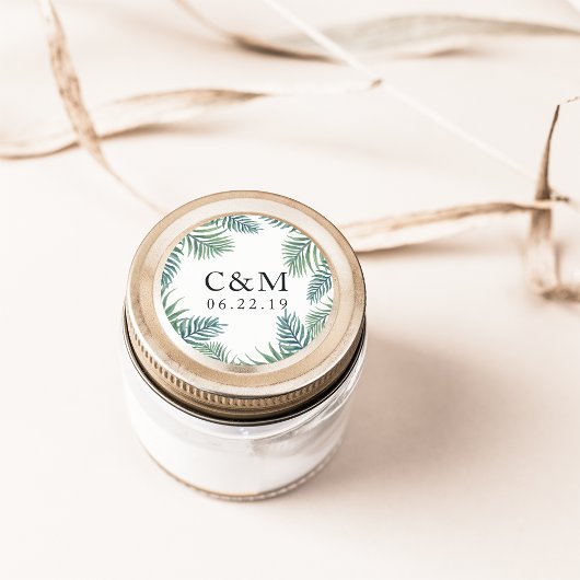 Monogram Tropisch Foliage Weddenschap Ronde Sticker
