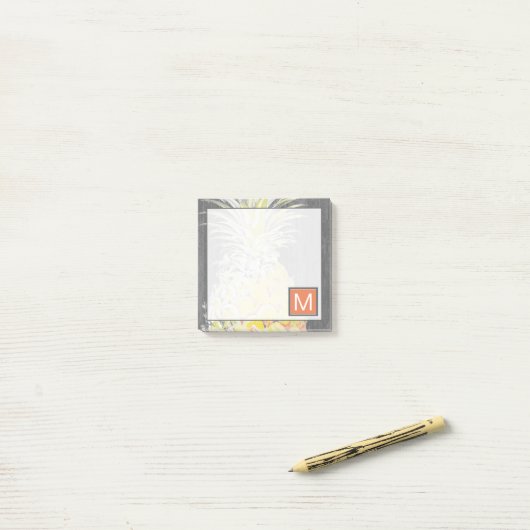 Monogram | Tropisch geel dennappel Post-it® Notes (Op bureau)