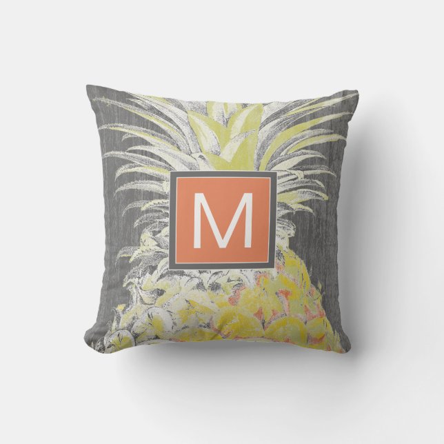 Monogram | Tropisch Gele Ananas Kussen (Voorkant)