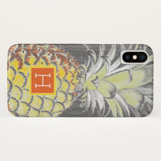 Monogram | Tropisch gele dennappel op grijs Case-Mate iPhone Case (Achterkant (horizontaal))