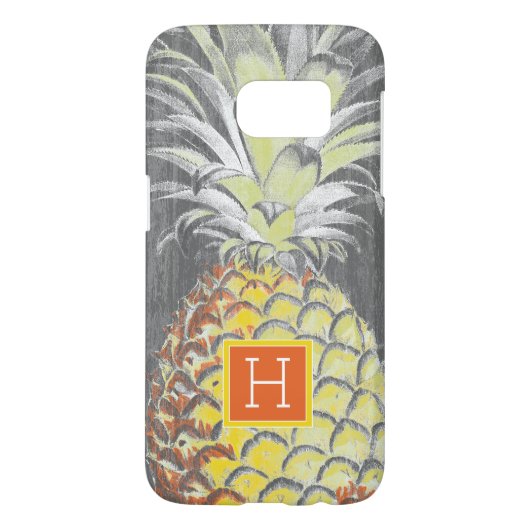 Monogram | Tropisch gele dennappel op grijs Case-Mate Samsung Galaxy Hoesje (Achterkant)