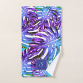 Monogram Tropisch Leaf Pattern Paars Blue Modern Bad Handdoek (Handdoek)