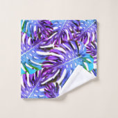 Monogram Tropisch Leaf Pattern Paars Blue Modern Bad Handdoek (Wasdoekje)