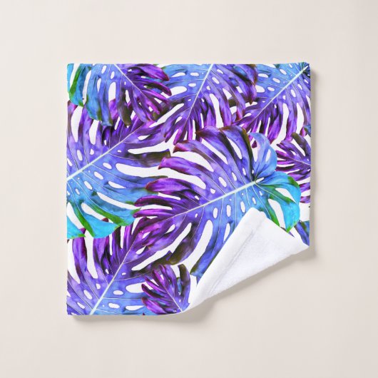 Monogram Tropisch Leaf Pattern Paars Blue Modern Bad Handdoek (Wasdoekje)