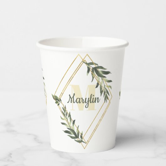 Monogram Tropisch Loof Minimalistisch ontwerp Papieren Bekers (Links)