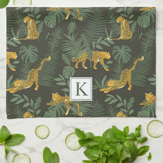 Monogram Tropisch Oerwoud Kat Theedoek (Gevouwen)