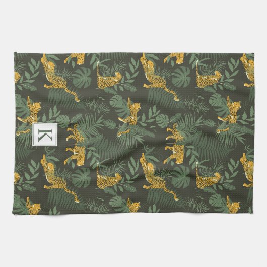 Monogram Tropisch Oerwoud Kat Theedoek (Horizontaal)