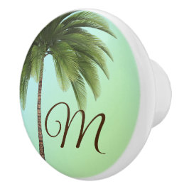 Monogram tropisch palm elegant stijlvol groen keramische knop