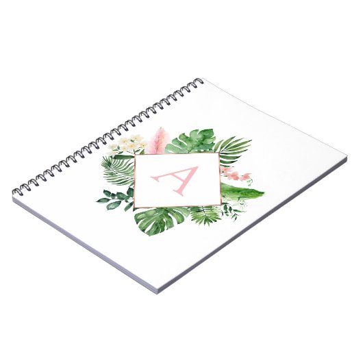 Monogram Tropisch Palm Groen Wit Botanisch Notitieboek (Linkerzijde)
