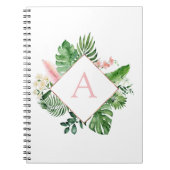 Monogram Tropisch Palm Groen Wit Botanisch Notitieboek (Voorkant)