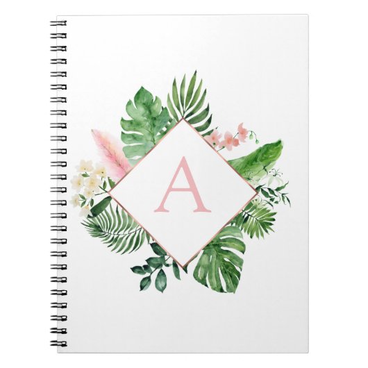 Monogram Tropisch Palm Groen Wit Botanisch Notitieboek (Voorkant)