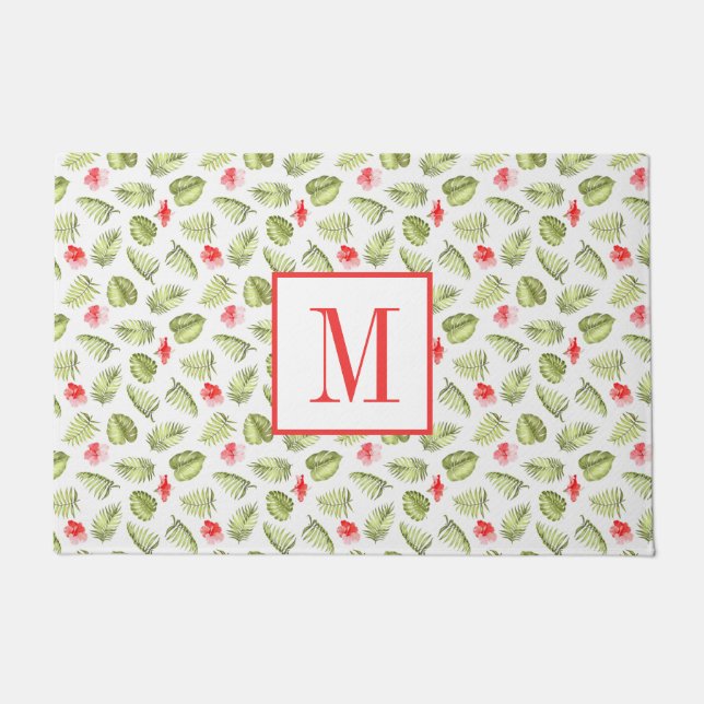 Monogram Tropisch Palm Leaves Patroon Deurmat (Voorkant)