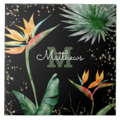Monogram Tropisch Palmvullingsscript Gold Black Tegeltje (Voorkant)