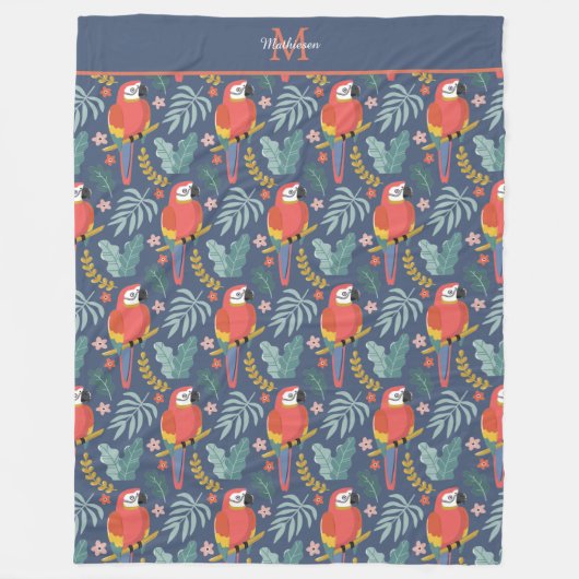 Monogram Tropisch Patroon Land Blue Parrot Fleece Deken (Voorkant)
