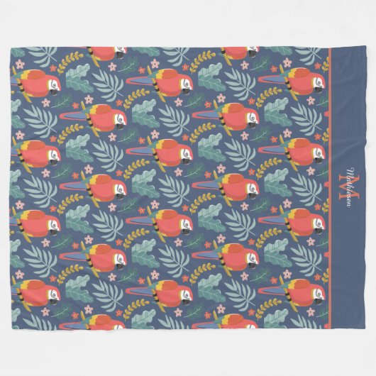 Monogram Tropisch Patroon Land Blue Parrot Fleece Deken (Voorkant (Horizontaal))