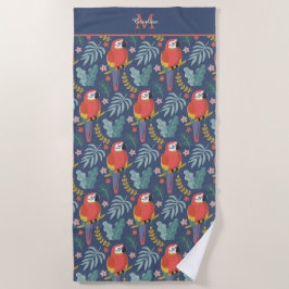 Monogram Tropisch Patroon Land Blue Parrot Strandlaken