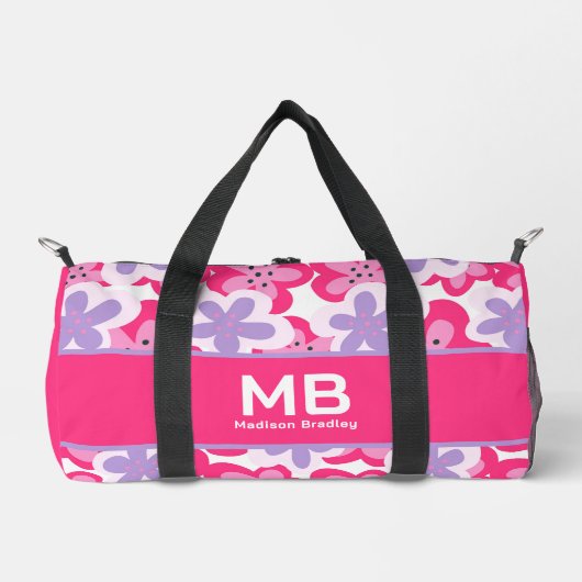 Monogram Tropisch Roze Bloemen Gepersonaliseerde N Plunjezak (Voorkant)