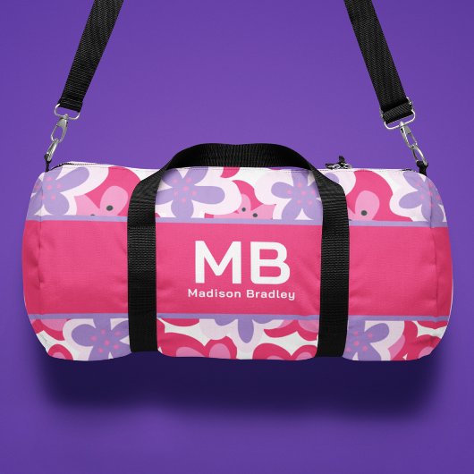 Monogram Tropisch Roze Bloemen Gepersonaliseerde N Plunjezak